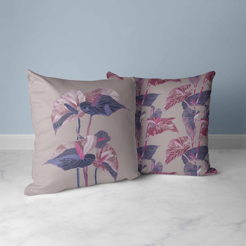 Anthurium Bloom Faux Suede Reversible Throw Pillow Lavender and Blue