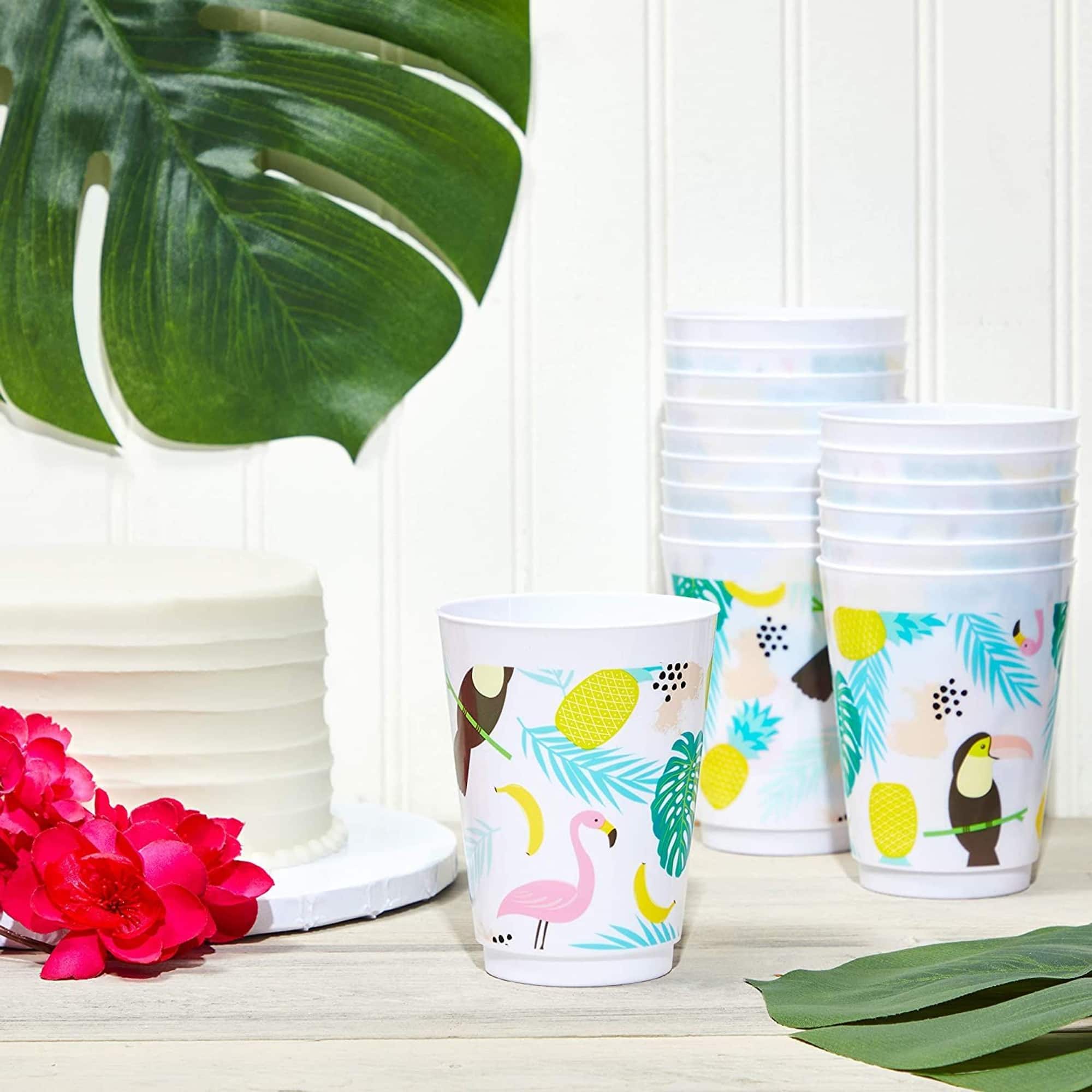 Tropical Party Supplies, Plastic Cups for Luau Birthday Decorations (16