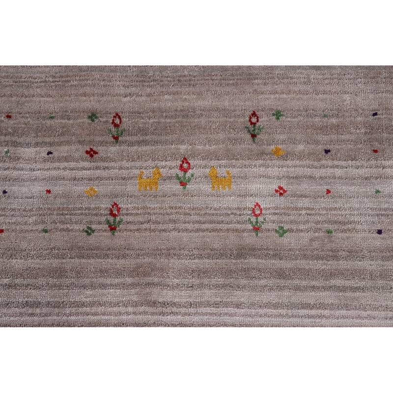 Striped Gabbeh Oriental Square Area Rug Handmade Silk Carpet - 7'11" x 7'9"