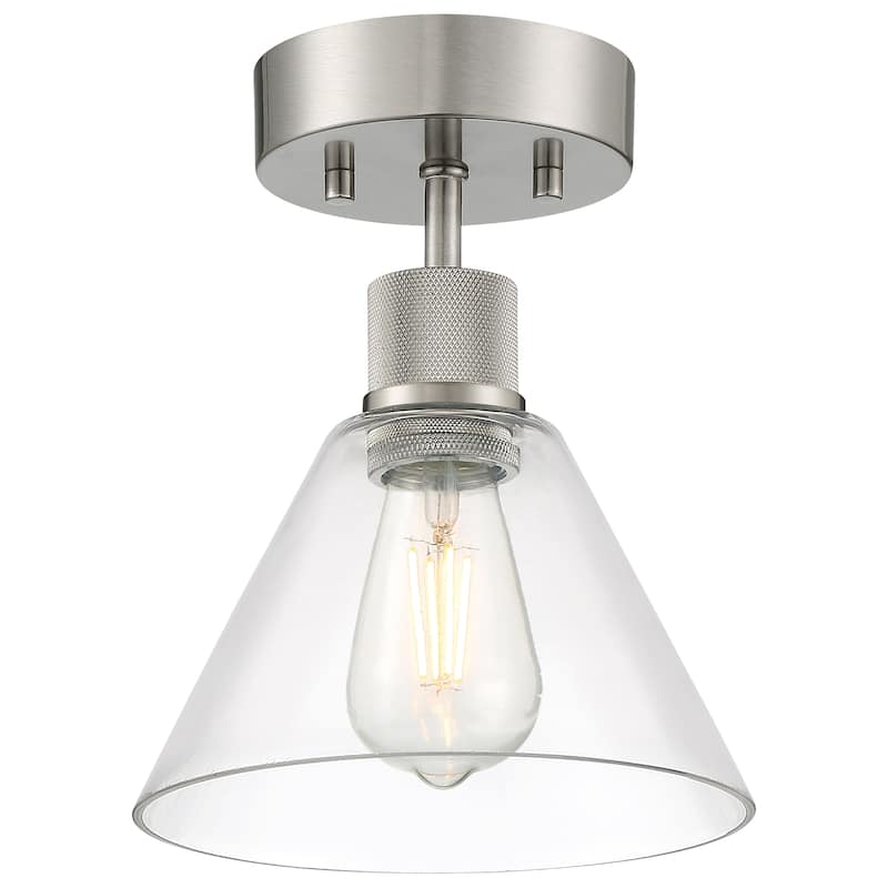 Port Nine Martini LED Semi-Flush Light - Replaceable LED. - Brushed Steel/Clear Glass