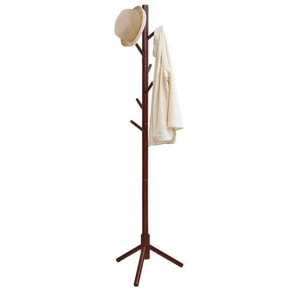 Wood Coat Rack Height Adjustable Coat Hanger Satnd with 8 Hooks - Grey