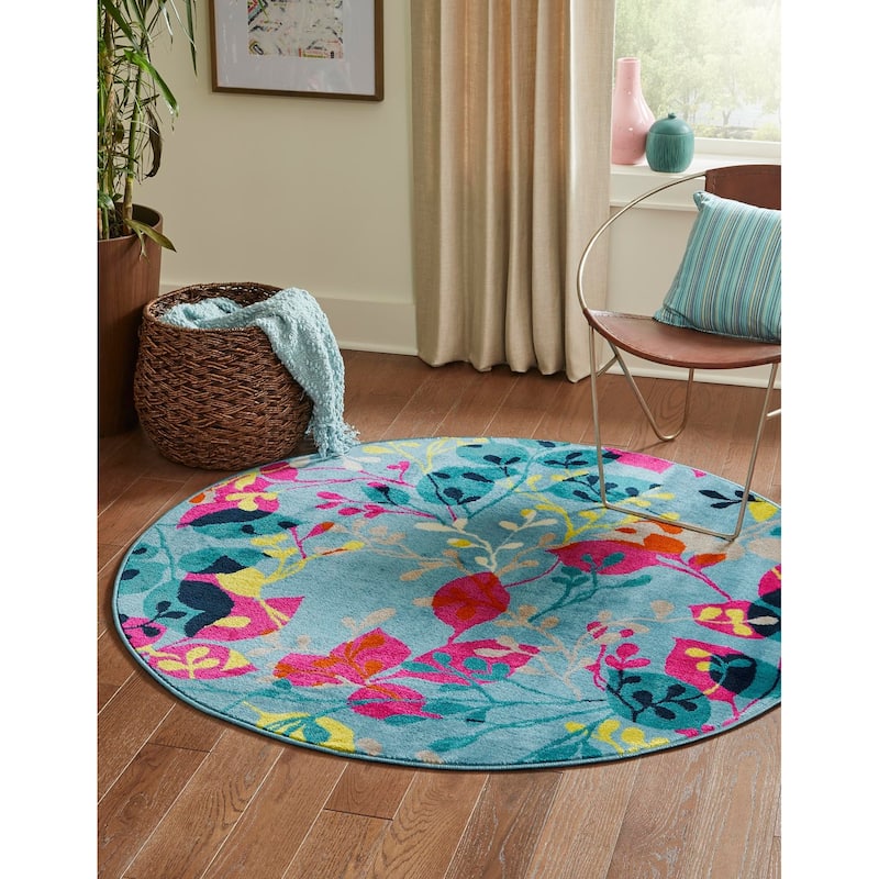 Contemporary Chorisia Collection Area Rug - 7' Round - Aqua