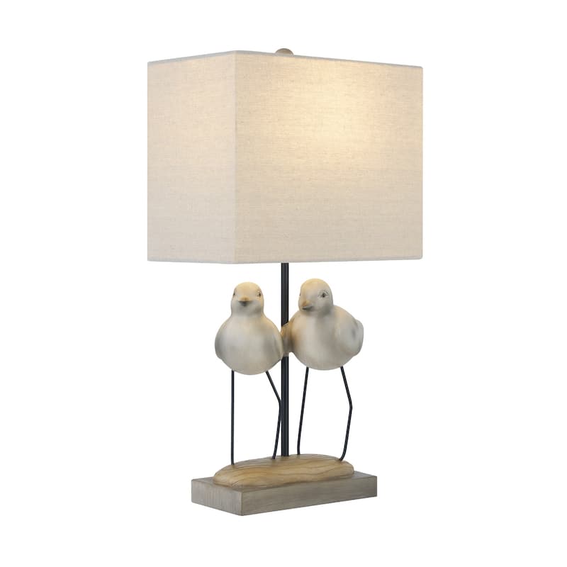 20"H Gray and Tan Resin Birds Table Lamp With Shade - 11" x 7" x 20"