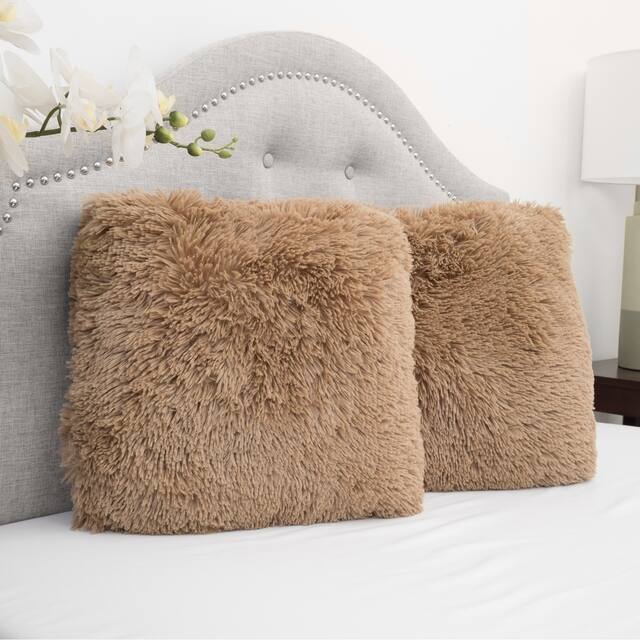 Faux Fur Decorative 18-inch Throw Pillows (Set of 2) - Taupe