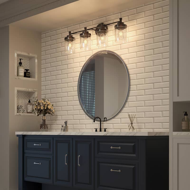 Modern Dimmable Vanity Light with Clear Ribbed Glass Shades E26 Sockets