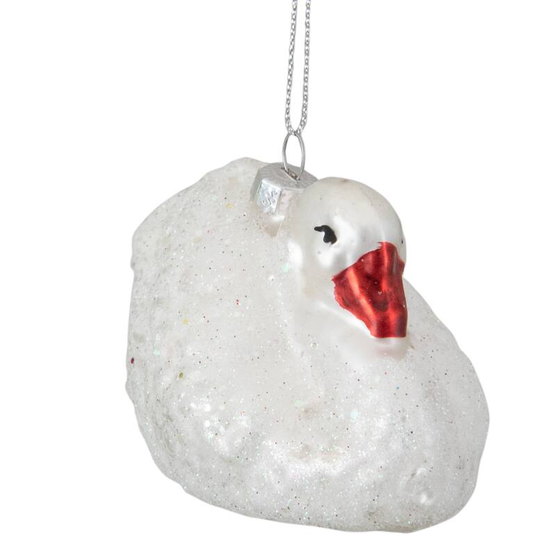 3.75" White Iridescent Glass Swan Christmas Ornament