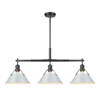 Orwell 3-Light Linear Pendant in Matte Black with Dusky Blue