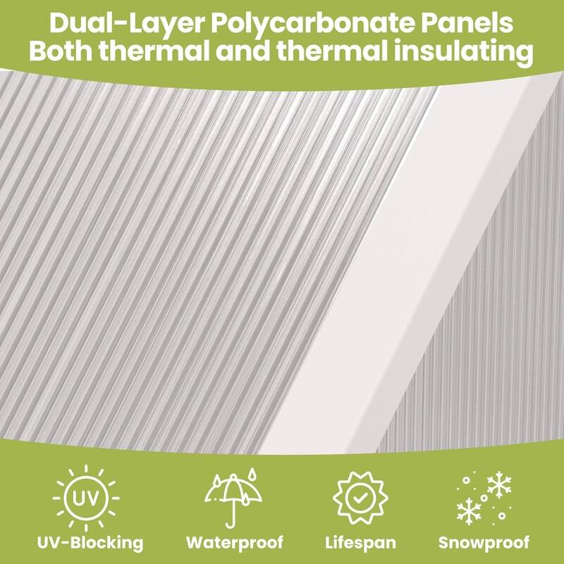 6x11FT Aluminum-Framed Polycarbonate Greenhouse Kit, Sliver - 6*11FT