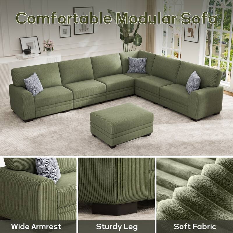 7 Piece Modular Corduroy Sectional With Ottoman