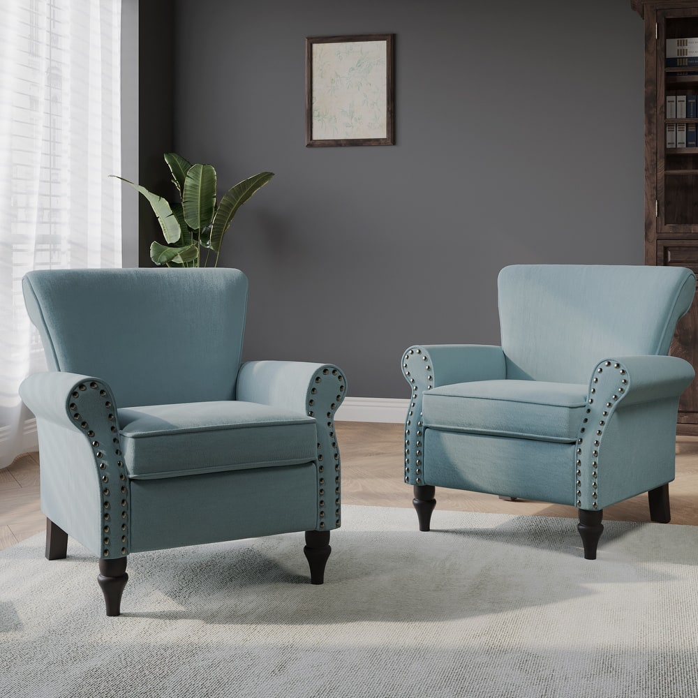 Set of 2 Modern Upholstered Armchair Nailhead Trim Accent Chair