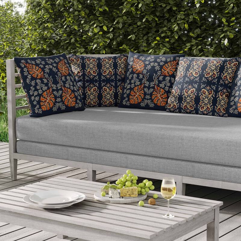 Leaf Couture Indoor/Outdoor Reversible Throw Pillow Indigo and Orange