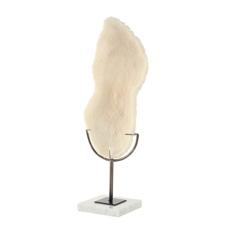 Polystone Coral Abstract Textured Sculpture with Gray Stand and Acrylic Base - Cream - Roche River Decor - 5"W x 7"L x 19"H