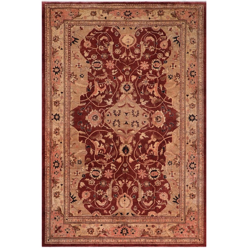 Rustic Heriz Ziegler Yolonda Aubergine Tan Hand-Knotted Rug - 12'2'' x 17'2''