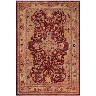 Rustic Heriz Ziegler Yolonda Aubergine Tan Hand-Knotted Rug - 12'2'' x 17'2''