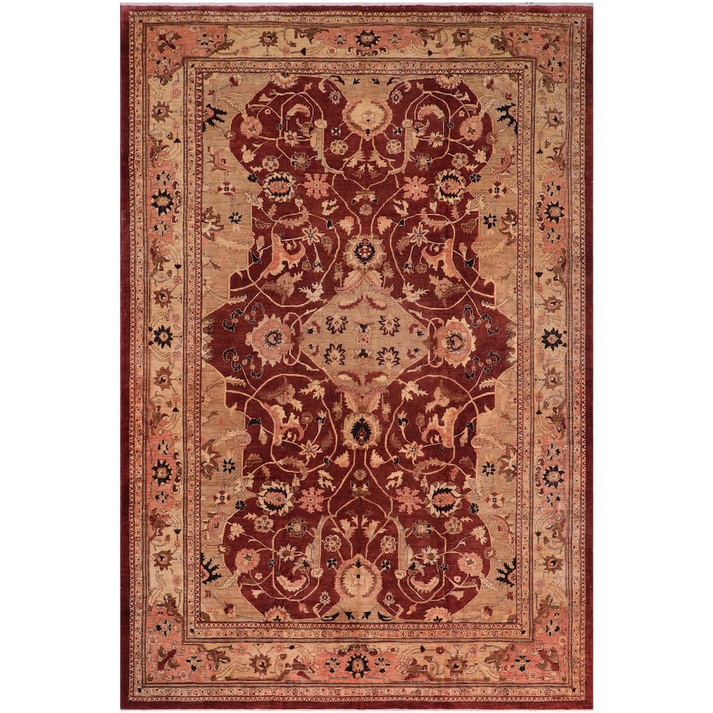 Rustic Heriz Ziegler Yolonda Aubergine Tan Hand-Knotted Rug - 12'2'' x 17'2''