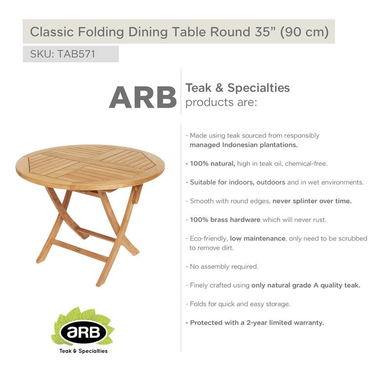 Teak Folding Classic Dining Table - Round 36" (90 cm)