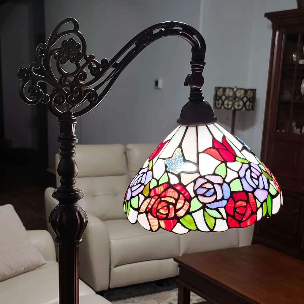 Tiffany Style Roses Design 62" Reading Lamp Amora Lighting