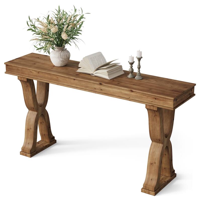 63-Inch Solid Wood Console Table, Farmhouse Narrow Entryway Table