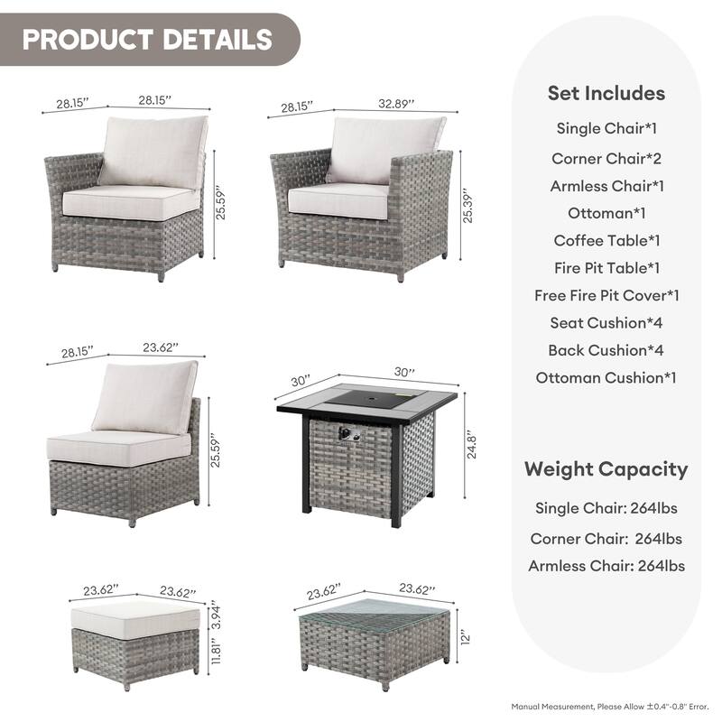 XIZZI 7-piece Patio Furniture Conversation Set with Fire Pit