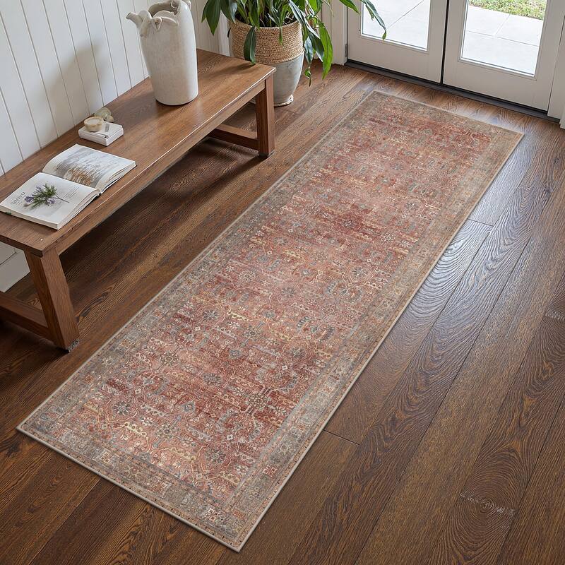 Mcow Floral Collection Machine-Washable Non-Slip Area Rug