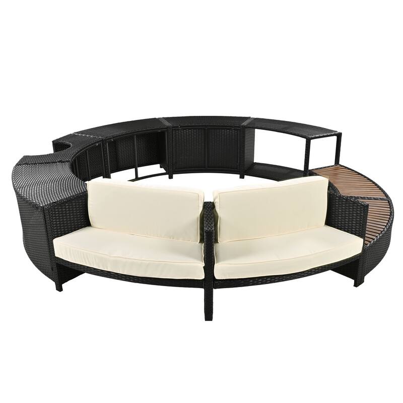 Outdoor Patio Rattan Spa Surround Frame Sofa Set with Storage Spaces, Bench and Cushions