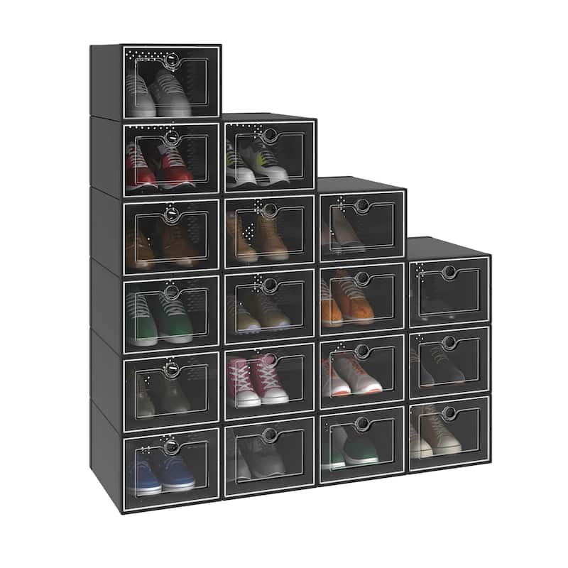 Moasis Shoe Organizer Box, 18/24 PCS Medium/ Large Shoe Storage Stackable Shoe Box Rack Containers Drawers