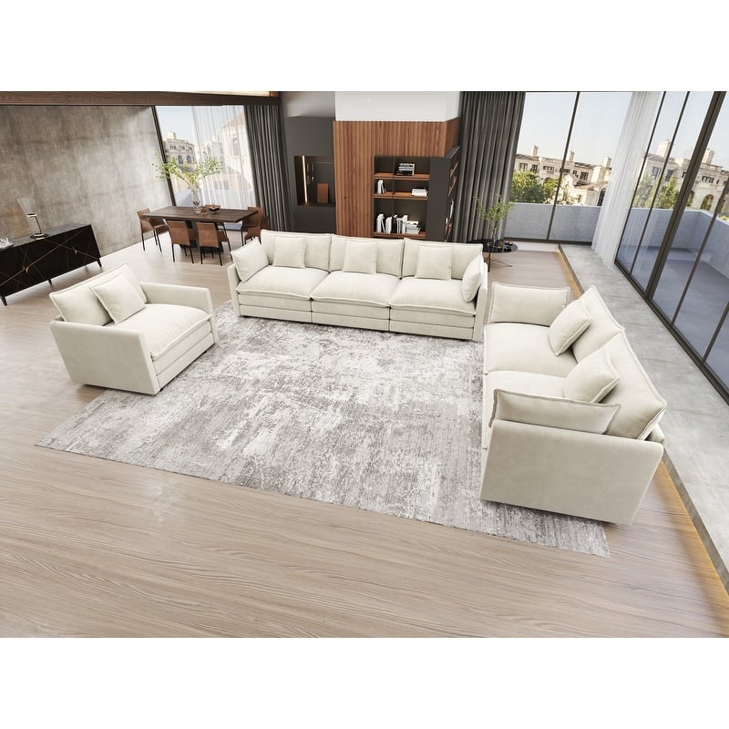 Modern Living Room Set, Upholstered Chenille Sofa with Pillows for Living Room, Chenille