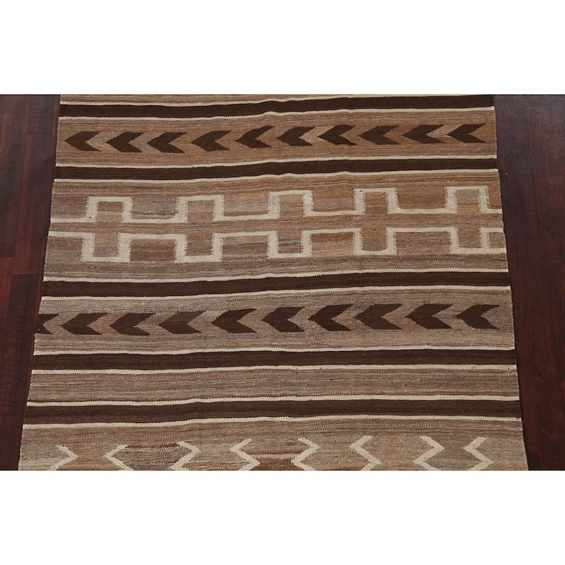 Natural Dye Tribal Kilim Area Rug Flat-woven Contemporary Wool Carpet - 5'0" x 6'9"