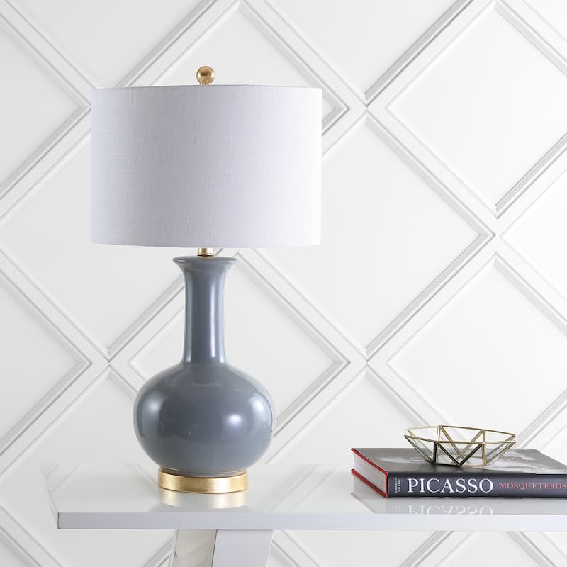 School 27" Ceramic/Metal LED Table Lamp, White/Gold Leaf by JONATHAN Y