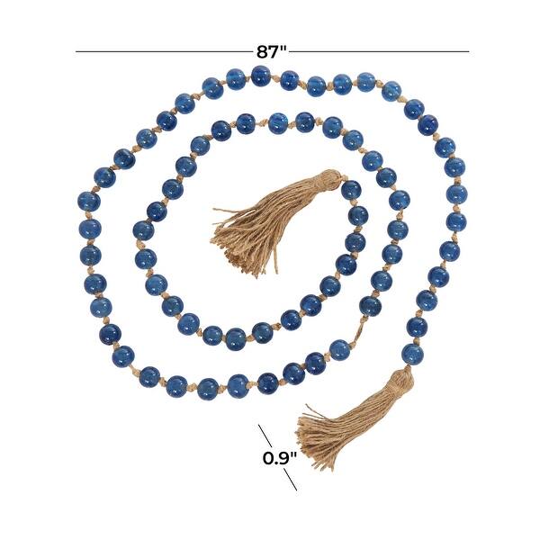 dimension image slide 0 of 5, Glass Handmade Round Long Beaded Garland with Tassel with Knotted Brown Jute
