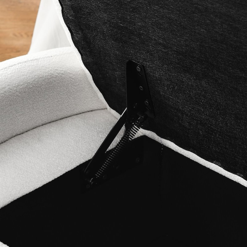 Oval Ottoman Storage Bench Chenille Fabric Bench with Large Storage Space