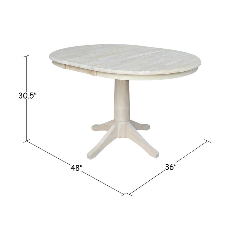 36" Round Pedestal Table With 12" Leaf - Unfinished