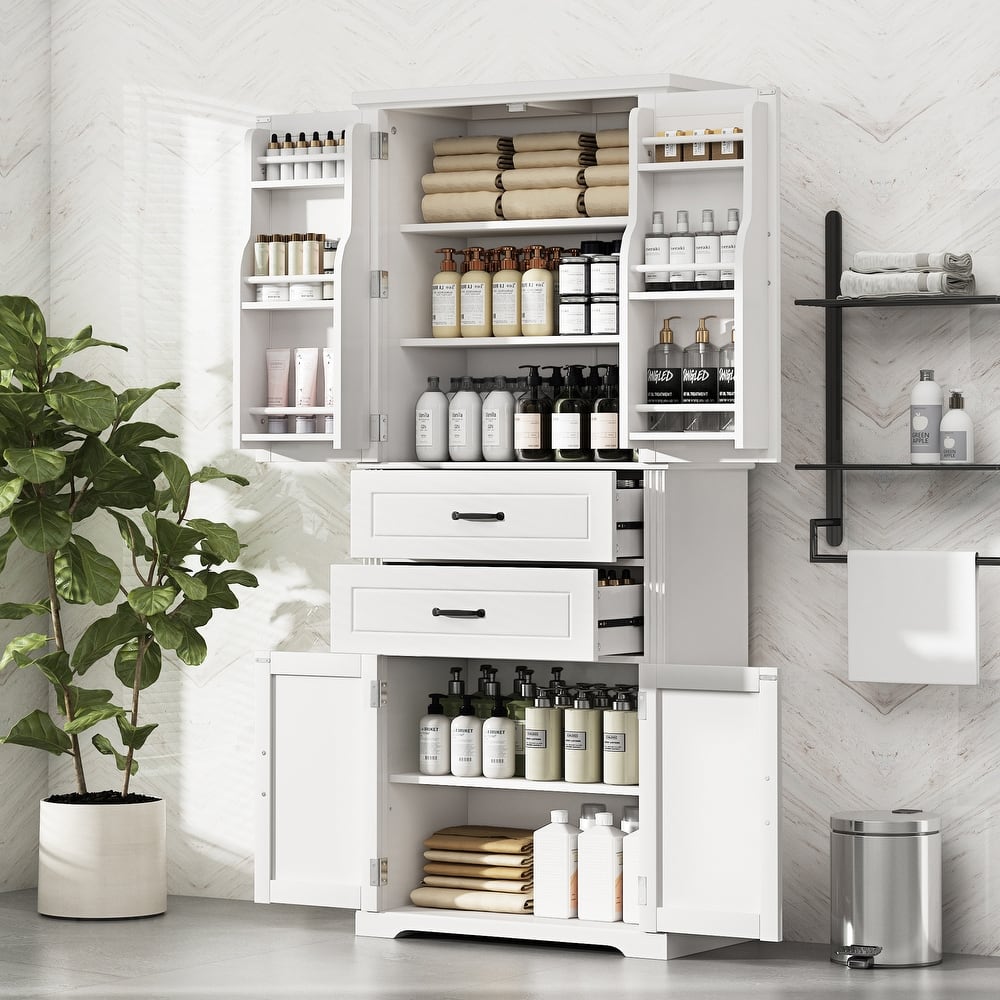 Storage Cabinet with Multi-Functional Storage Space, Doors with Storage Shelves, 2 Drawers, Adjustable Shelf