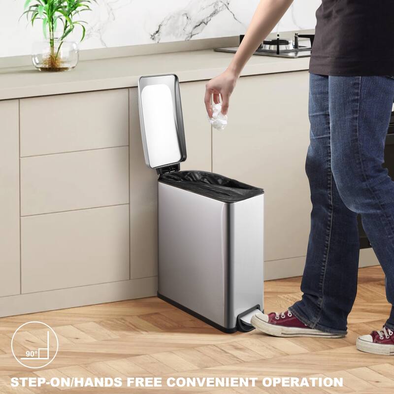 Innovaze 2.6 Gal./10 Liter Slim Stainless Steel Step-on Trash Can for Bathroom and Office