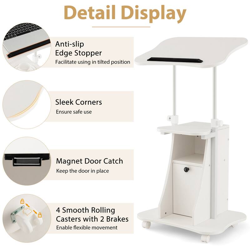 Costway Mobile Podium Stand Office Laptop Cart with Storage Adjustable