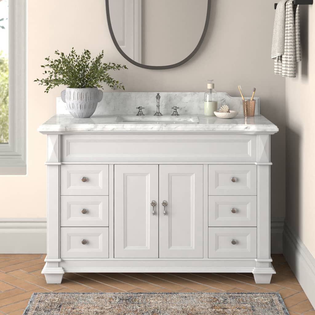 KitchenBathCollection Elizabeth 48" Bathroom Vanity with Carrara Marble Top