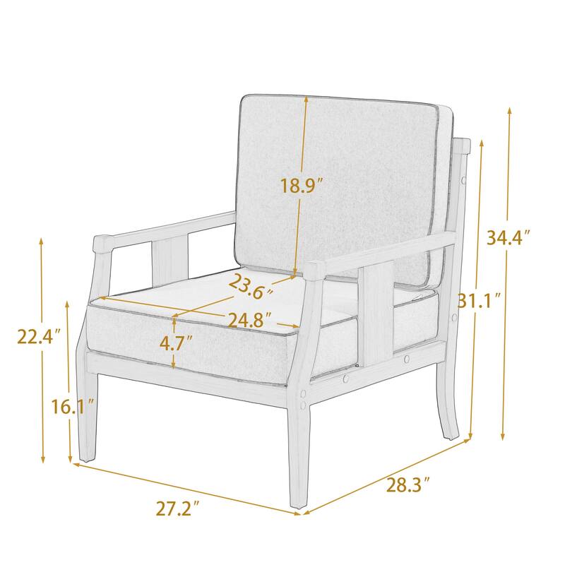 2 Set Brown Wood Outdoor Accent Club Chairs with Water-Resistant Cushions