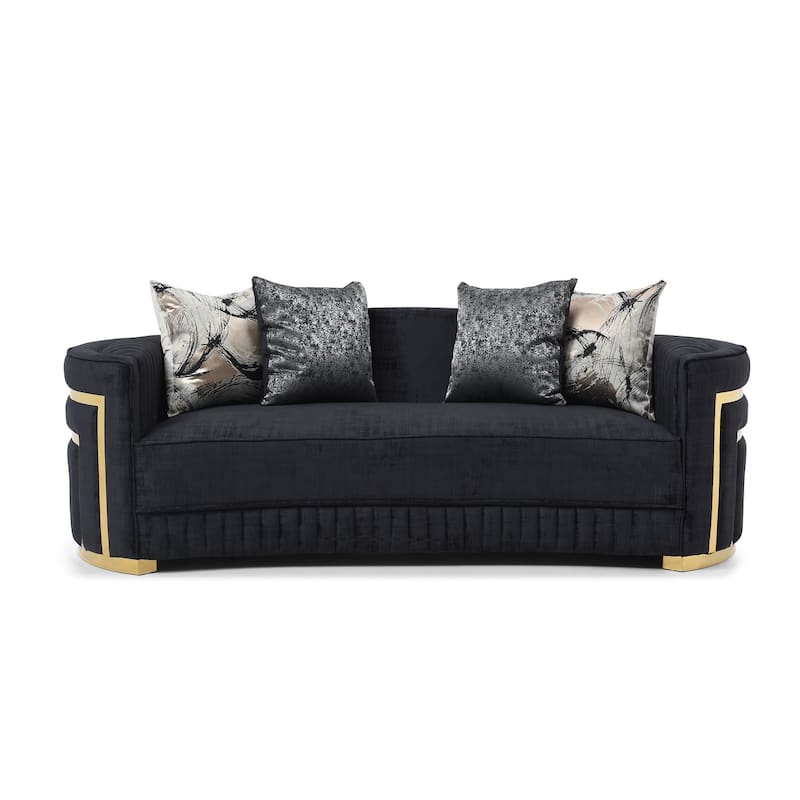 Soledad 91 in. Pillow Top Arm Polyester Straight Sofa in Black - Black