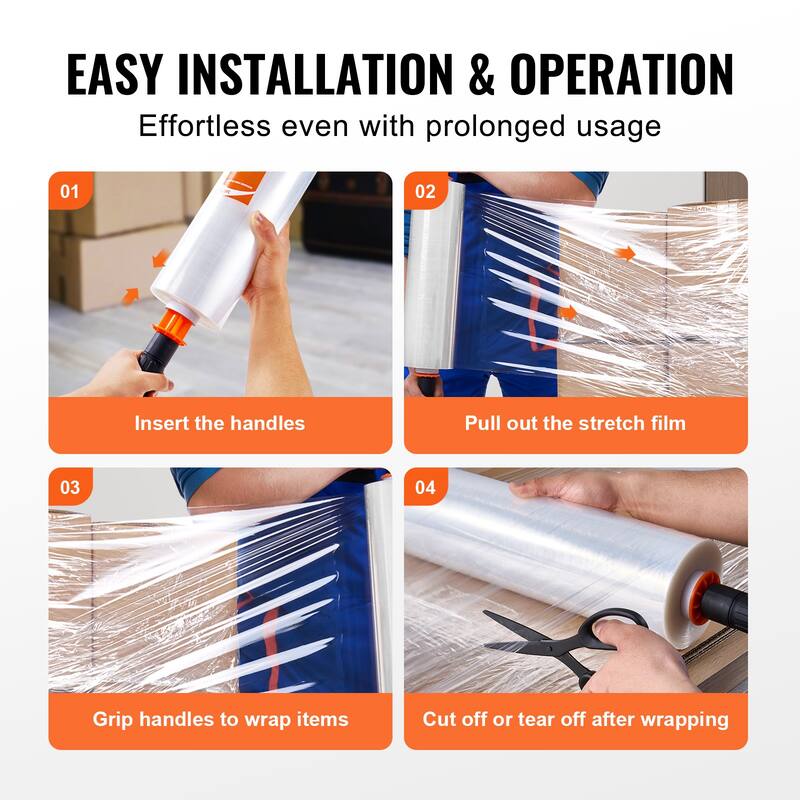 Stretch Film, 80 Gauge Industrial Strength Clear Durable Stretch Wrap Roll, Heavy Duty Shrink Film Stretch Wrap with Handles