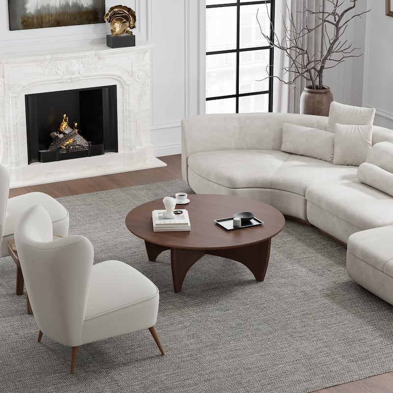 Round Modern Coffee Table Farmhouse Solid Wood Tea Table with Cross Sturdy Legs for Home Office Living Room - 16 in.H x 38 in.W
