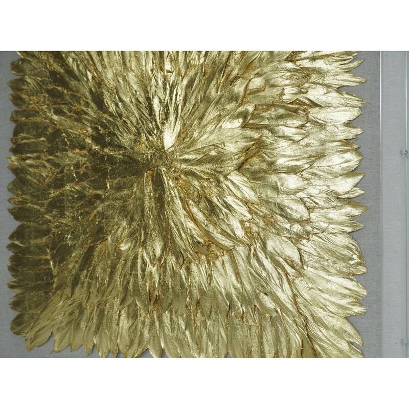 HUJI Gold Feather Radiance Shadow Box Wall Decor