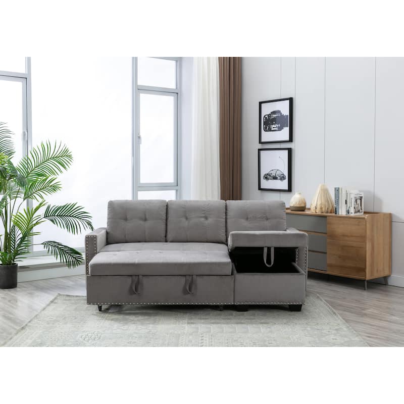 77"Reversible Sectional Storage Sleeper Sofa Bed,L-Shape 2 Seat Sectional Chaise With Storage,for Living Room