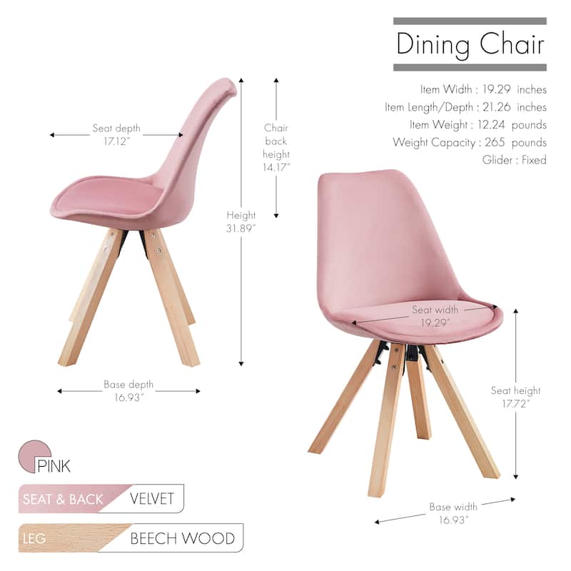 Porthos Home Poppy Dining Chairs Set of 2, Velvet and Beechwood