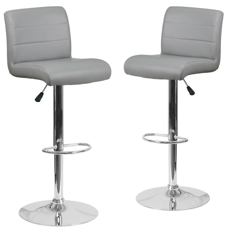 2 Pack Vinyl Adjustable Height Barstool with Rolled Seat and Chrome Base