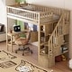 preview thumbnail 4 of 31, Wooden Twin Loft Bed with Built-in Desk, LED Lights, Storage Shelves, Cabinets & Staircase