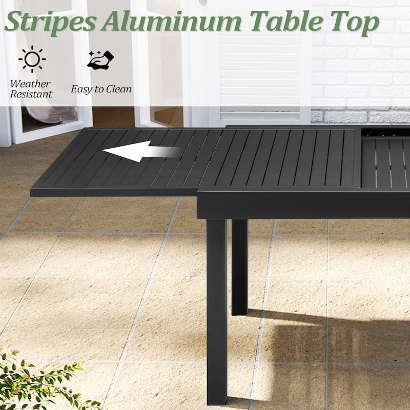 5/7/11PC Outdoor Aluminum Expandable Rectangle Patio Dining Table with Folding Chairs