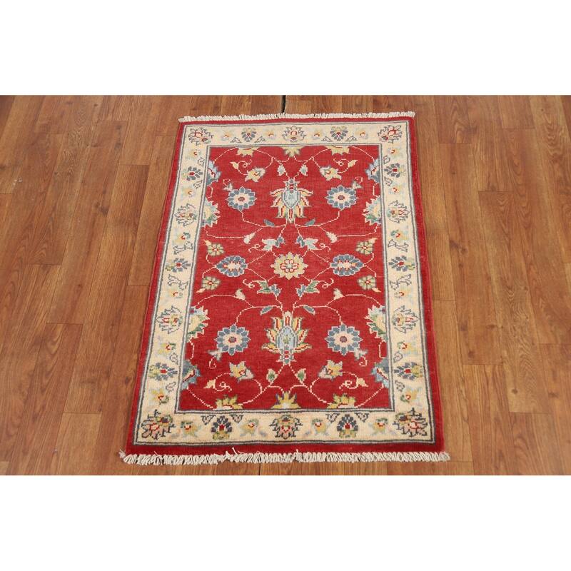 Red Floral Kazak Oriental Accent Rug Hand-Knotted Wool Carpet - 2'0" x 3'0"