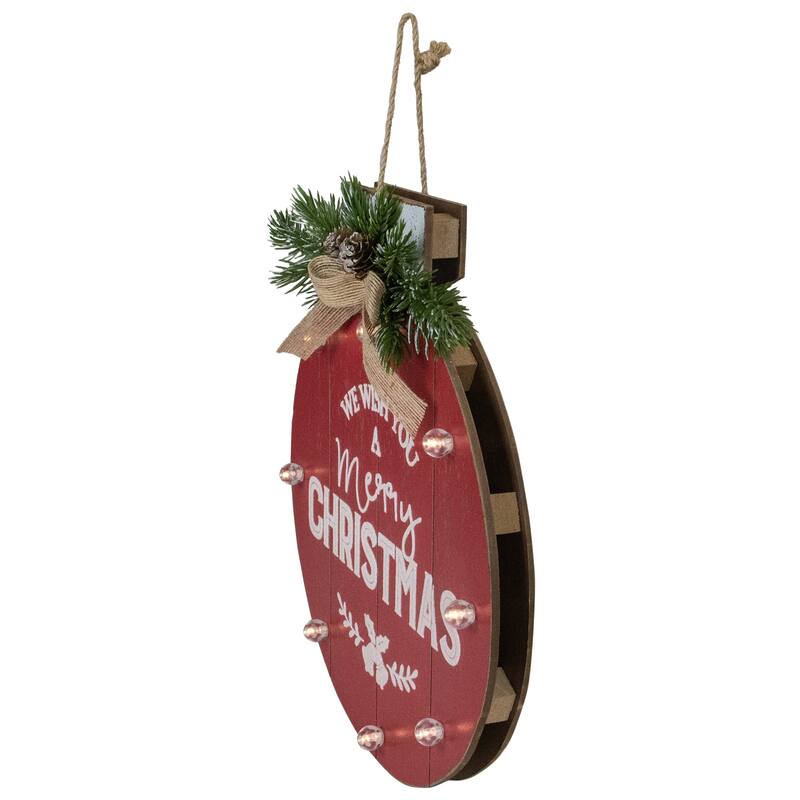 13.25" B/O Red Ornament "We Wish You a Merry Christmas" Wall Sign