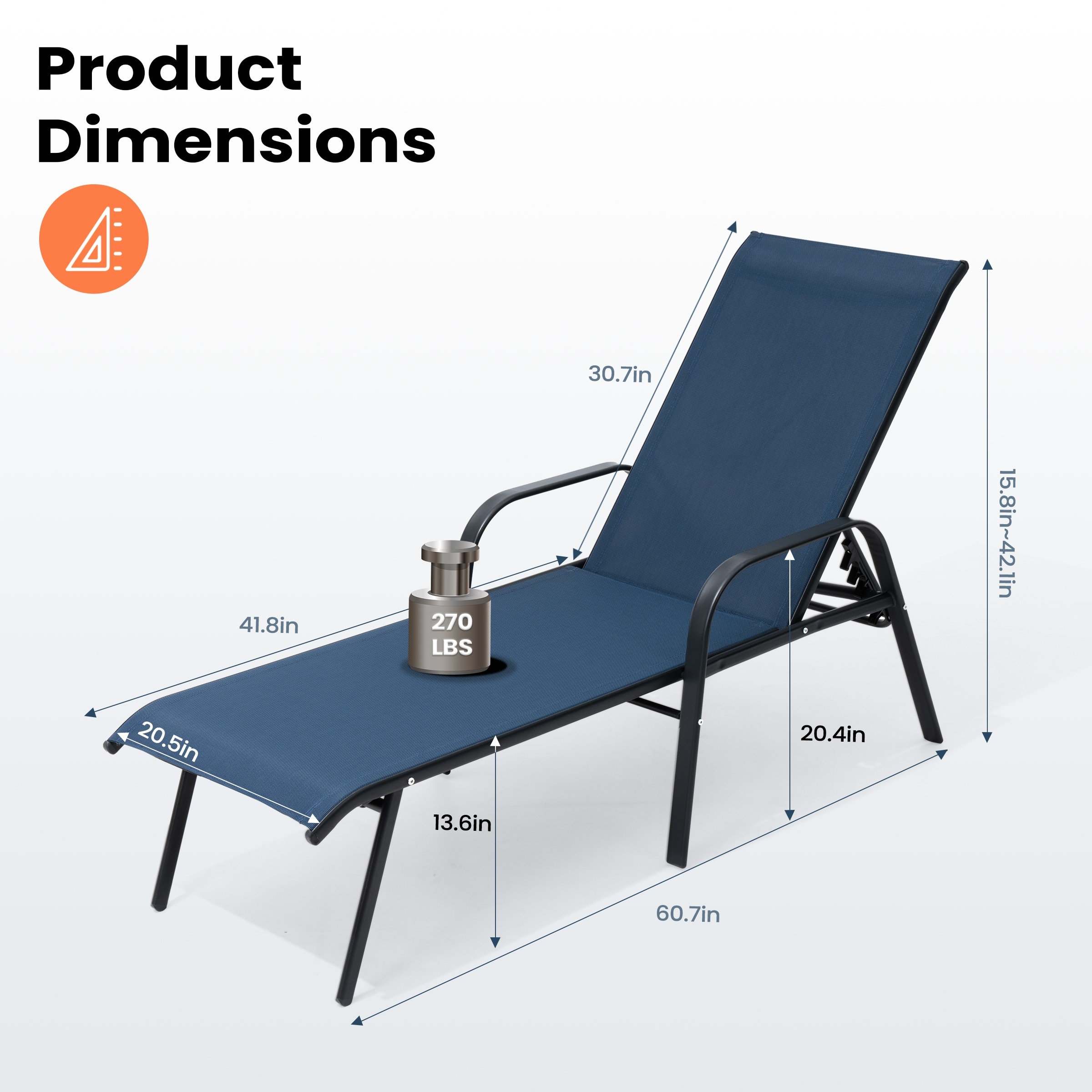 VredHom Adjustable Outdoor Chaise Lounge Chair for Patio or Poolside-image
