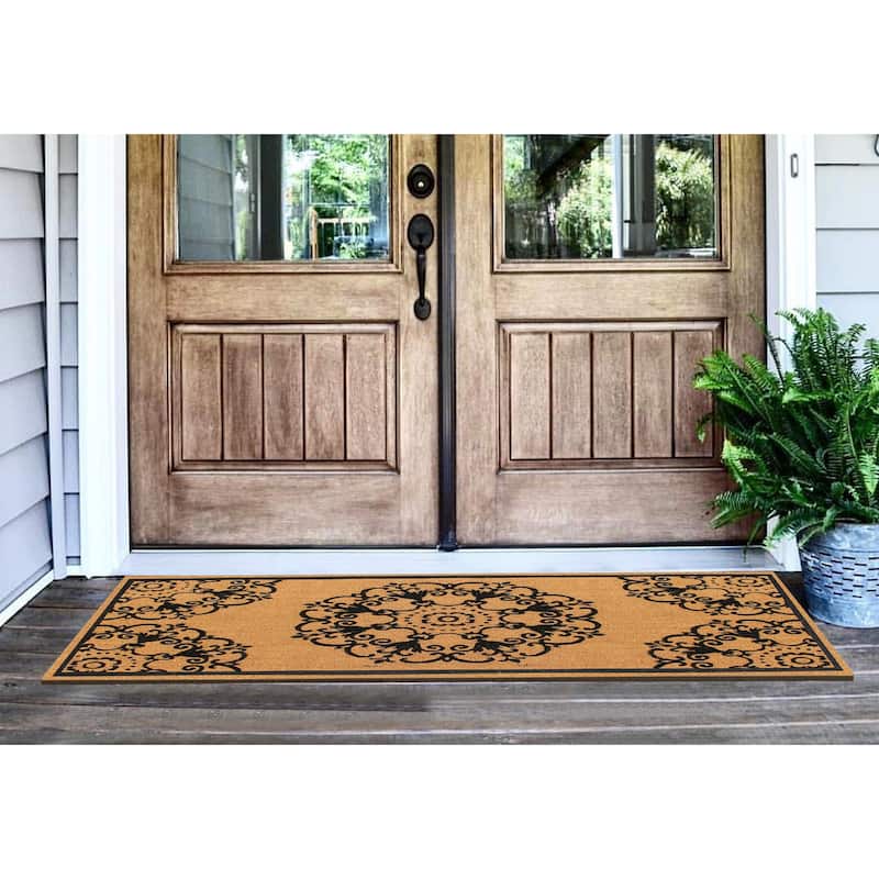 A1HC Natural Coir Flock Door Mat for Front Door, 36x72, Anti-Shed Treated Durable Double Door Entrance Doormat